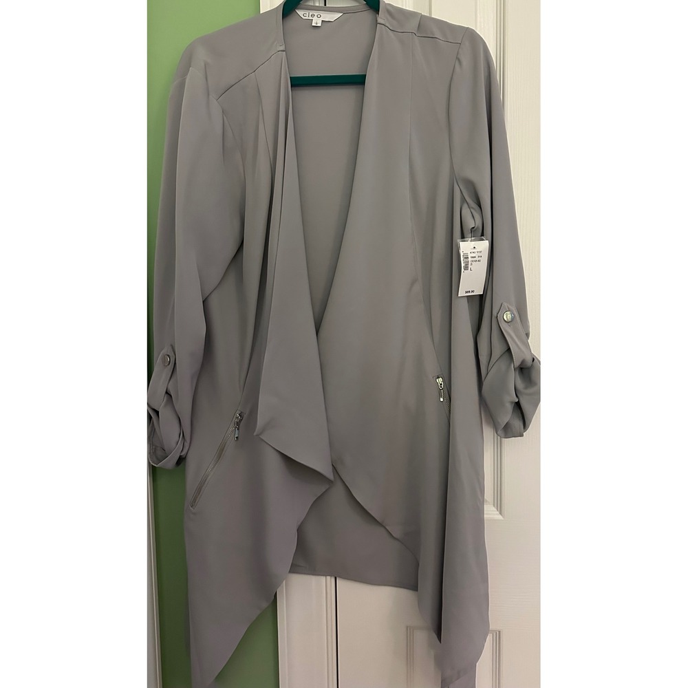 Cleo Drape Front Open Cardigan Jacket Blazer Light Gray Size L new/tags